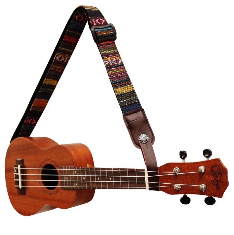MUSIC FIRST Classic Country style Soft Yarn-dyed fabric & Genuine Leather Ukulele Strap Ukulele Shoulder Strap Version 2.0 With a MUSIC FIRST Genuine Leather Str. Locker - Image 2